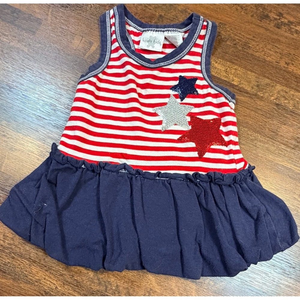 Vintage Y2K Koala Kids Stars & Stripes bubble dress sz 6/9 months. 4th of July